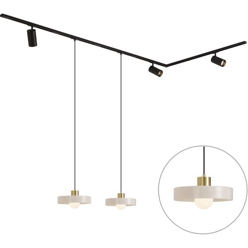 QAZQA Moderni tirni sistem črn z 2 belima visečima svetilkama in 3 reflektorji 1-fazni - Iconic Jeana Luxe Jina Slike