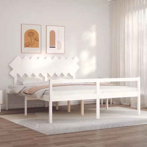vidaXL Okvir kreveta s uzglavljem bijeli 6FT bračni od masivnog drva