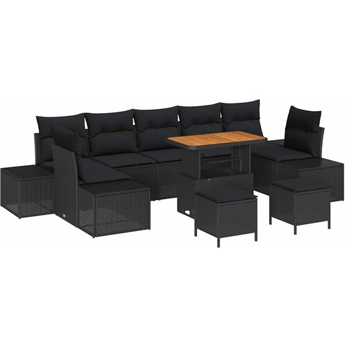  Sjedeća garnitura za vrt 10 kom. Crna poliratan 349 x 154 x 85 cm Slike