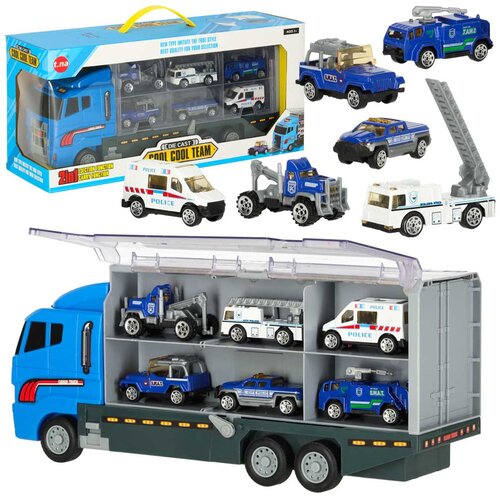 Transporter tovornjak TIR lanser + kovinski avtomobili policija - Rojstni dan - Za 3+ let Cene