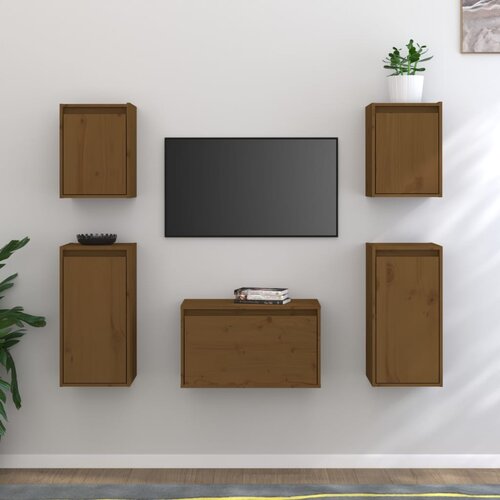 The Living Store TV omarica 5 kosov medeno rjava trdna borovina - TV Omarica, (21376482) Slike