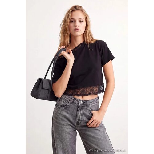 TRENDYOLMILLA ženska majica Twoaw27Ts00011, crna Cene