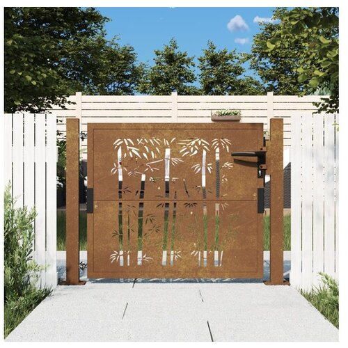 vidaXL Vrtna vrata 105x80 cm Corten jeklo dizajn bambusa Cene