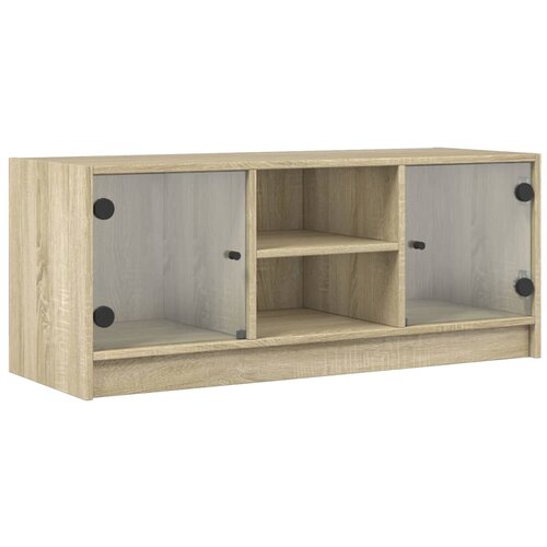 Maison Chic TV omarica - TV stojalo - Televizijska omarica s steklenimi vrati sonoma hrast 102x37x42 cm, (21700709) Slike