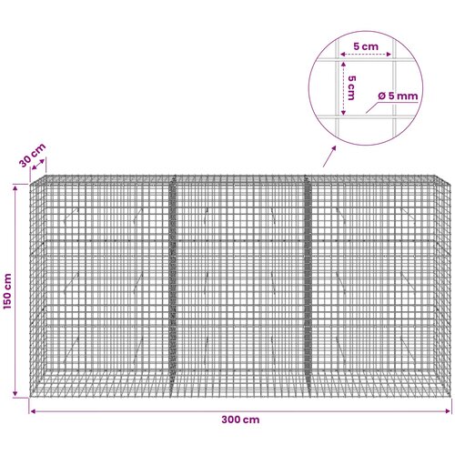  Gabion s 5 mm žicom i mrežom 5x5 cm 300x30x150 cm Slike