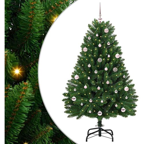 vidaXL Umestno božično drevo z LED lučmi Zelena 150 cm PVC in kovina Cene