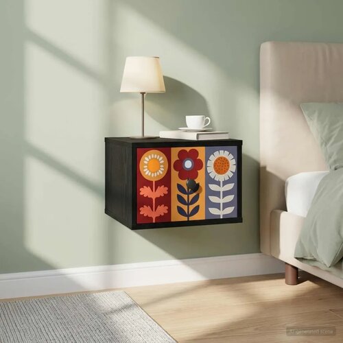  Wall-mounted noćni ormarić ESSEN 2 kom. Crni hrast - Crni hrast Uzorak suncokreta 2 Slike