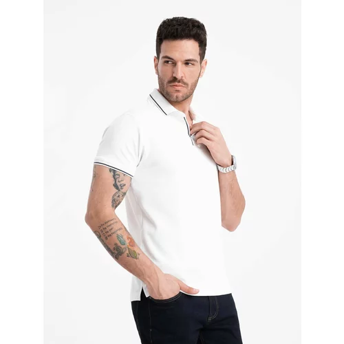 Ombre Men's pique knit polo shirt without buttons - white