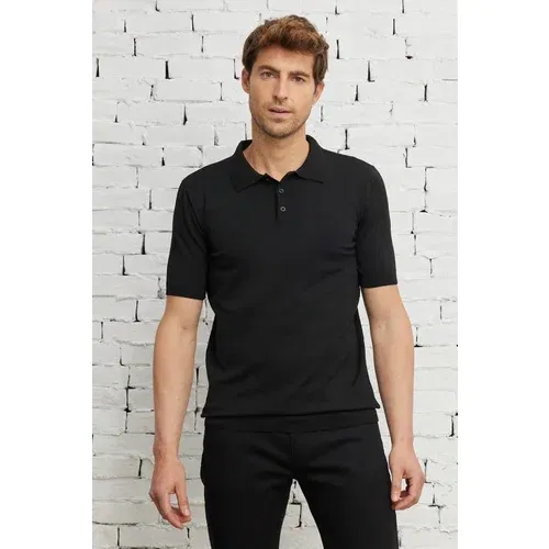 Altinyildiz classics Men's Black Standard Fit Normal Cut Polo Neck Short Sleeved Knitwear T-Shirt.