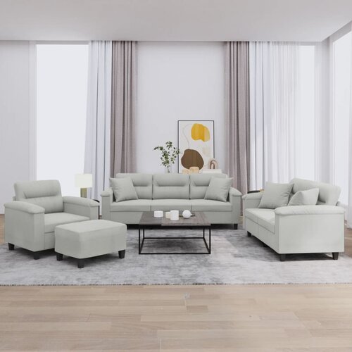  4-dijelni set sofa s jastucima svjetlosivi od mikrovlakana Cene