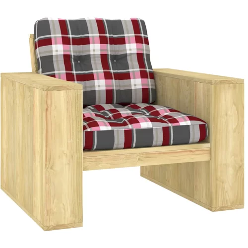 vidaXL Vrtna stolica i crveni karirani jastuci impregnirana borovina