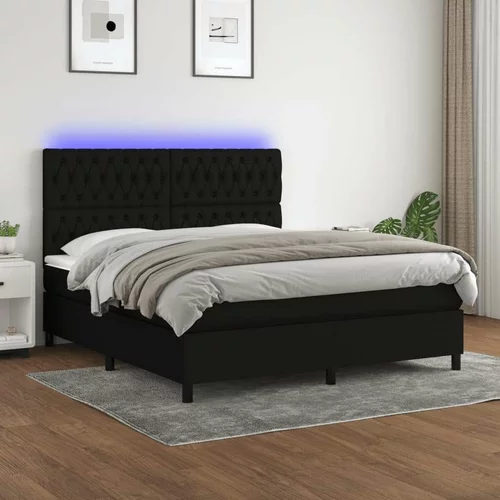  Box spring postelja z vzmetnico LED črna 160x200 cm blago, (20790544)