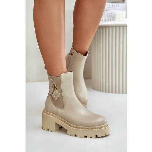 Kesi Zazoo Leather insulated ankle boots with light beige decoration