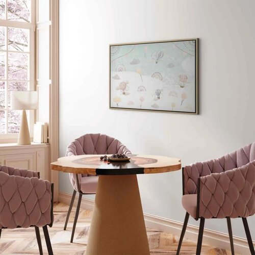  Slika - Sky with Balloons - Balloons in Subdued Colors Flying in the Sky Among Clouds Rainbows and Stars 60x40 U prirodnom drven Cene
