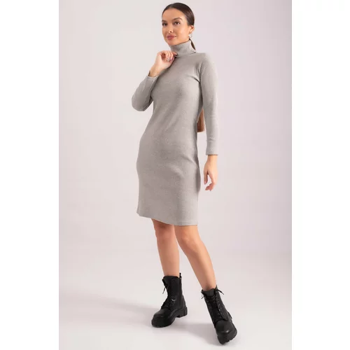 armonika Women's Gray Turtleneck Fitted Ribbed Camisole Dress