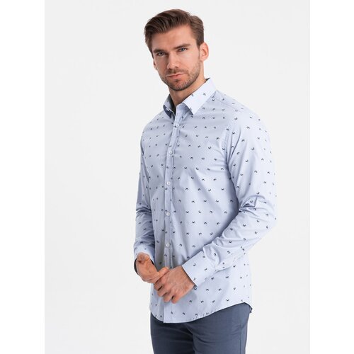 Ombre Classic men's cotton SLIM FIT shirt in crabs - light blue Cene