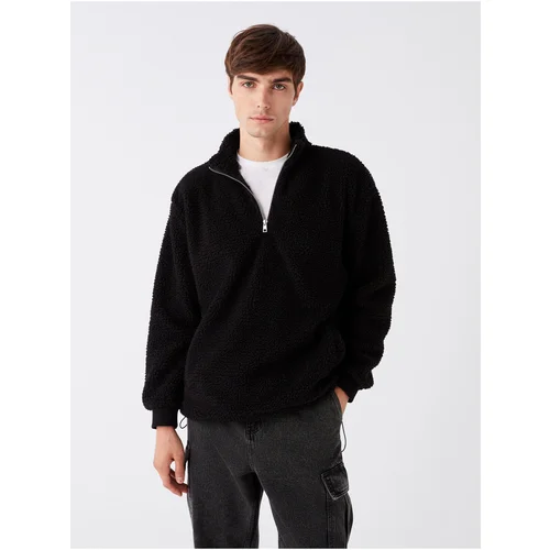 LC Waikiki Men's Standing Collar Long Sleeve Plush Zippered Sweatshirt.