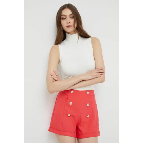 Morgan Pamučne kratke hlače za žene, boja: narančasta, glatki materijal, visoki struk