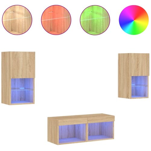 Maison Chic 4 kosi stenskih TV omaric - TV enot z LED lučkami sonoma hrast, (21700777) Slike