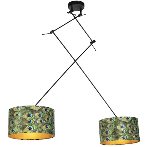 QAZQA Viseča svetilka z žametnimi odtenki pav z zlatom 35 cm - Blitz II črna