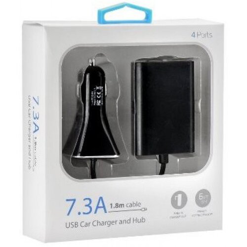  Avto polnilec 4xUSB 7.3A črni + 1,8m kabel - za tablične računalnike in mobilne telefone Cene