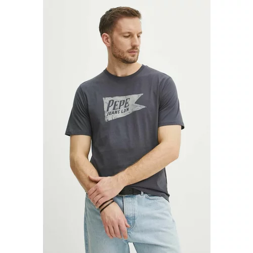 PepeJeans Pamučna majica SINGLE CARDIFF za muškarce, boja: siva, s tiskom, PM509401