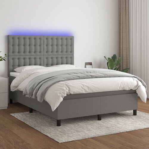VidaXL Krevet box spring s madracem LED tamnosivi 140x200 cm tkanina Slike