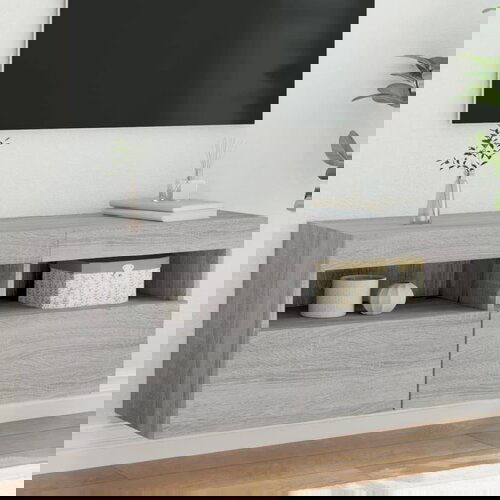 vidaXL Stenska TV omarica z LED lučkami siva sonoma 100x30x40 cm Cene