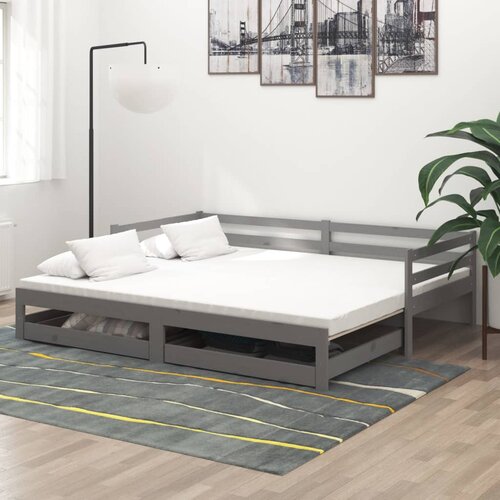VidaXL Dnevni ležaj na izvlačenje 2 x (90 x 200) cm sivi od borovine Slike