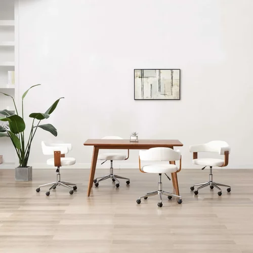 vidaXL okretne blagovaonske stolice 4 kom bijele drvo i umjetna koža