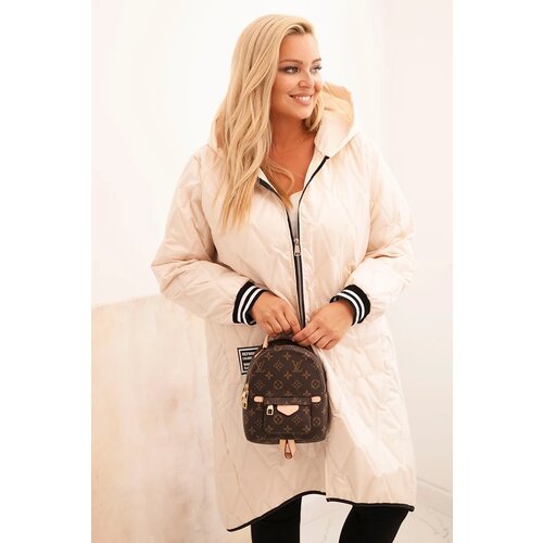 Kesi Włoski Plus Size women's quilted jacket with a hood and sporty cuffs beige Cene