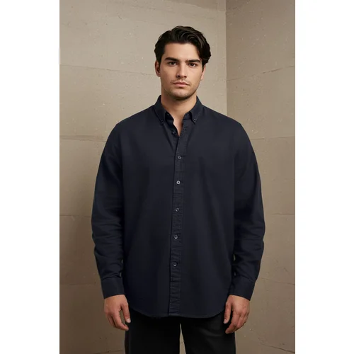 Trendyol Navy Blue Regular Fit Linen Look Plus Size Shirt