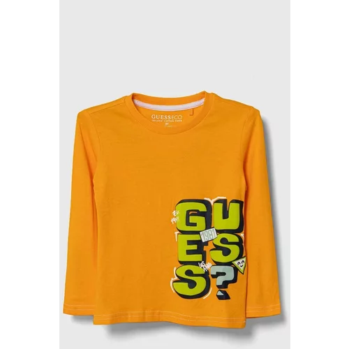 Guess Otroška bombažna majica z dolgimi rokavi oranžna barva