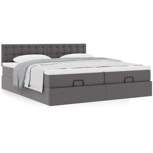 VidaXL Otomanski okvir kreveta s madracima sivi 200x200cm umjetna koža Slike
