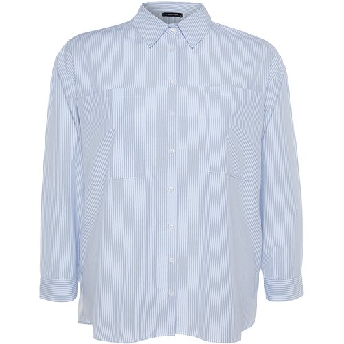Trendyol Curve Blue Striped Poplin Shirt Slike
