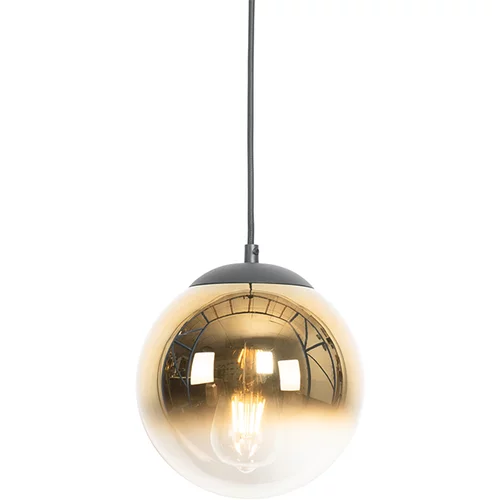 QAZQA Art Deco viseča svetilka črna z zlatim steklom 20 cm - Pallon