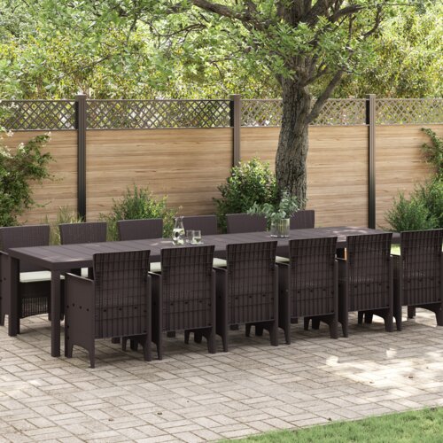 VidaXL vrtni set za objed 13 pcs smeđa 350 x 100 x 73 cm ratan Slike