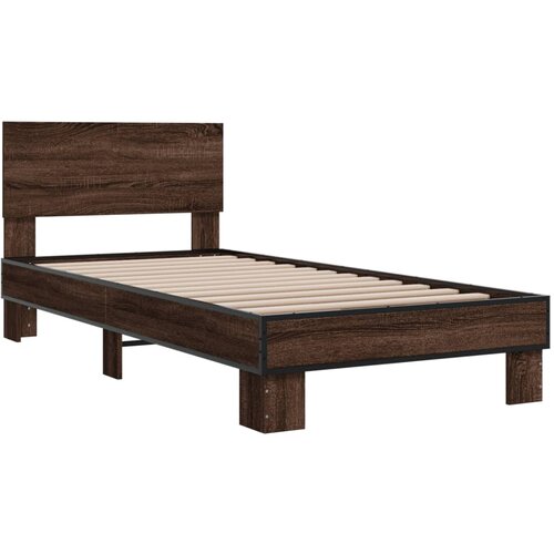VidaXL Okvir za krevet smeđi hrast 75x190 cm konstruirano drvo i metal Slike