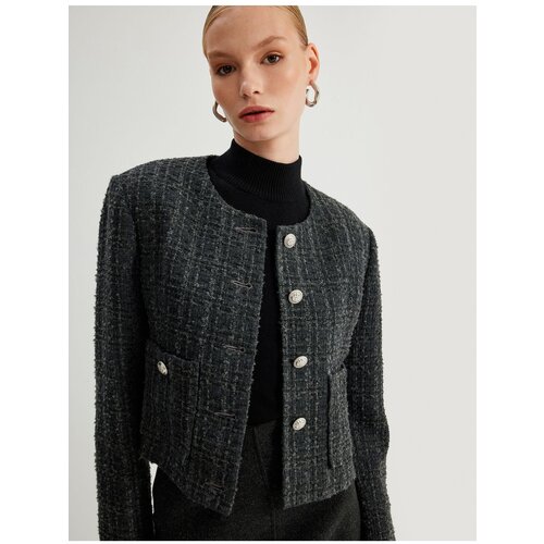 Koton Tweed Jacket Round Neck Buttoned Pocket Slike