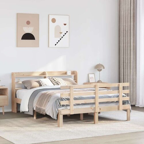 VidaXL Posteljni okvir z vzglavjem 135x190 cm trdna borovina Slike