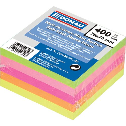 DONAU Samolepilni lističi v bloku (76 x 76 mm), neon, 400 lističev Cene