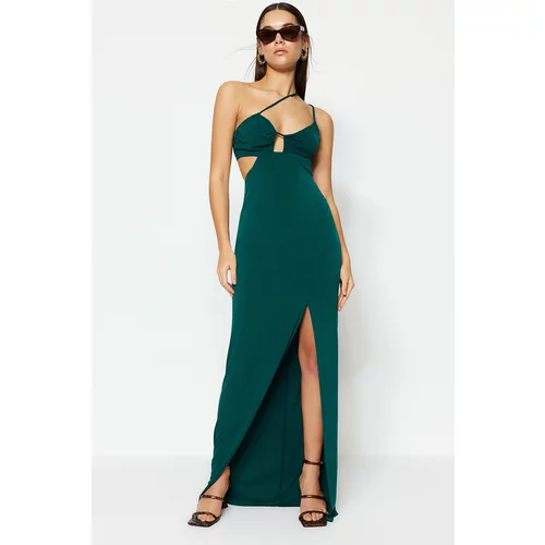Trendyol Emerald Lined Knitted Pipe Long Evening Evening Dress