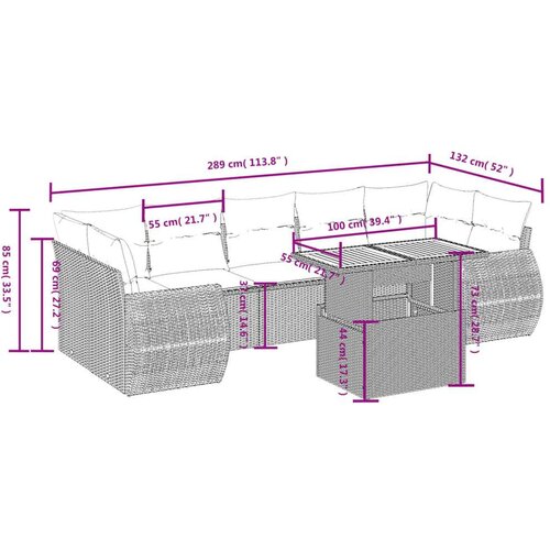VidaXL 8-dijelni set vrtnih sofa od poliratana s jastucima bež Slike