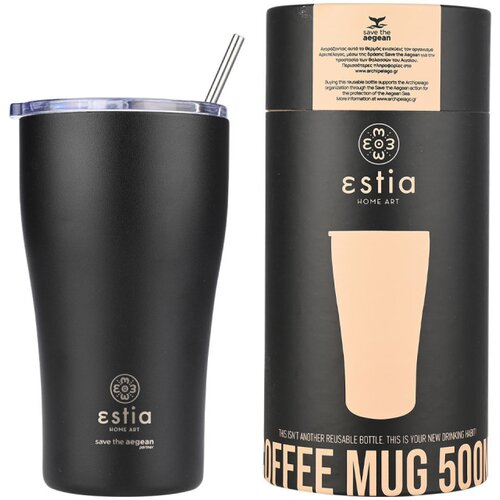Estia termo ča&amp;scaron;a sa slamčicom 500ml Midnight Black 01-23122 Slike