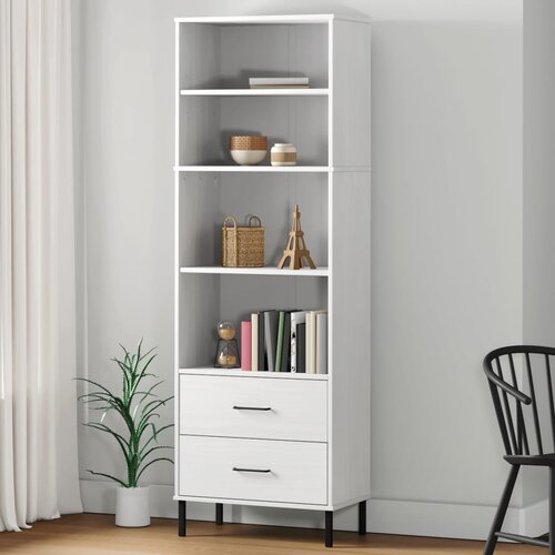 Regal za knjige s 2 ladice bijeli 60x35x180cm masivno drvo OSLO Slike