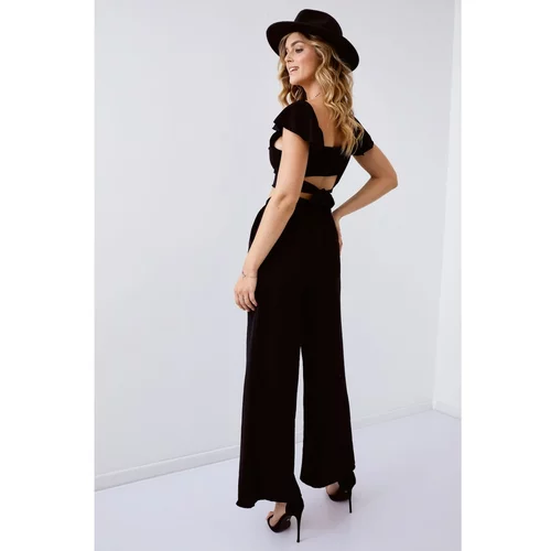 Fasardi Black crop top set with wide trousers