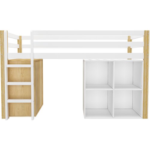 Lumor Postelja Mezzanine za otroke 90x200 cm - z omaro za shranjevanje in policami - bela (brez vzmetnice), (22155595) Cene