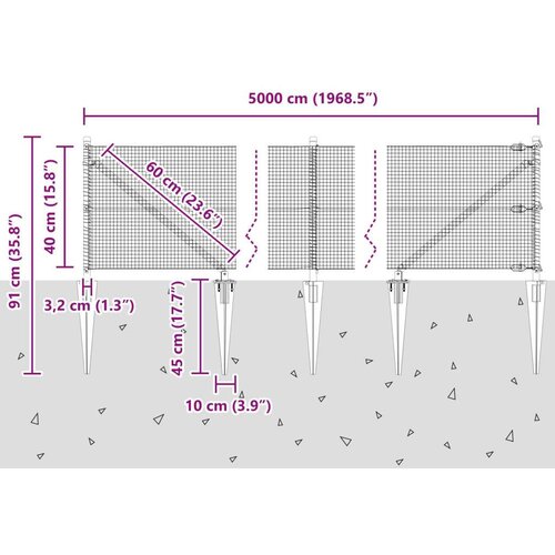 VidaXL Zavarena žičana ograda s 13 sidrima Siva 0.4x50 m Čelik Slike