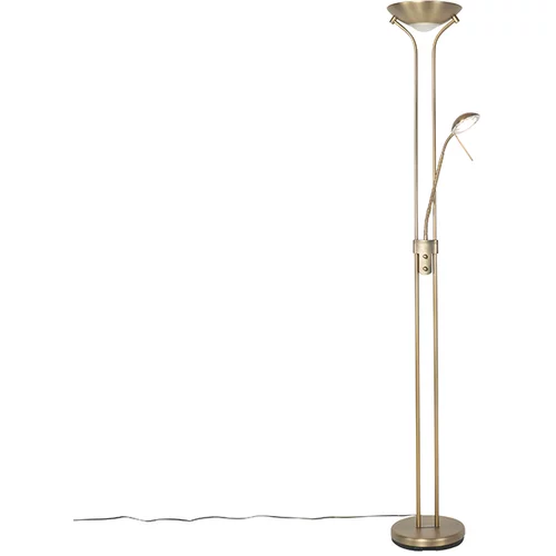 QAZQA Moderna talna svetilka bronasta z bralno svetilko, vključno z LED zatemnjeno do toplo - Diva