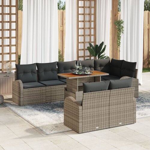 VidaXL Vrtni Sofka Set Set 9 Siva in Rjava Ratan Vrtne Mize Pravokotna Slike